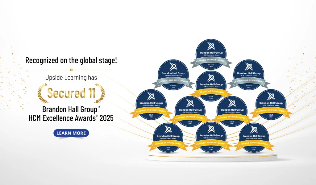 Banner Image announcing Upside Learning's recognition on the 2025 Training Industry Custom Content Development Watchlist, highlighting its impact-driven learning solutions.